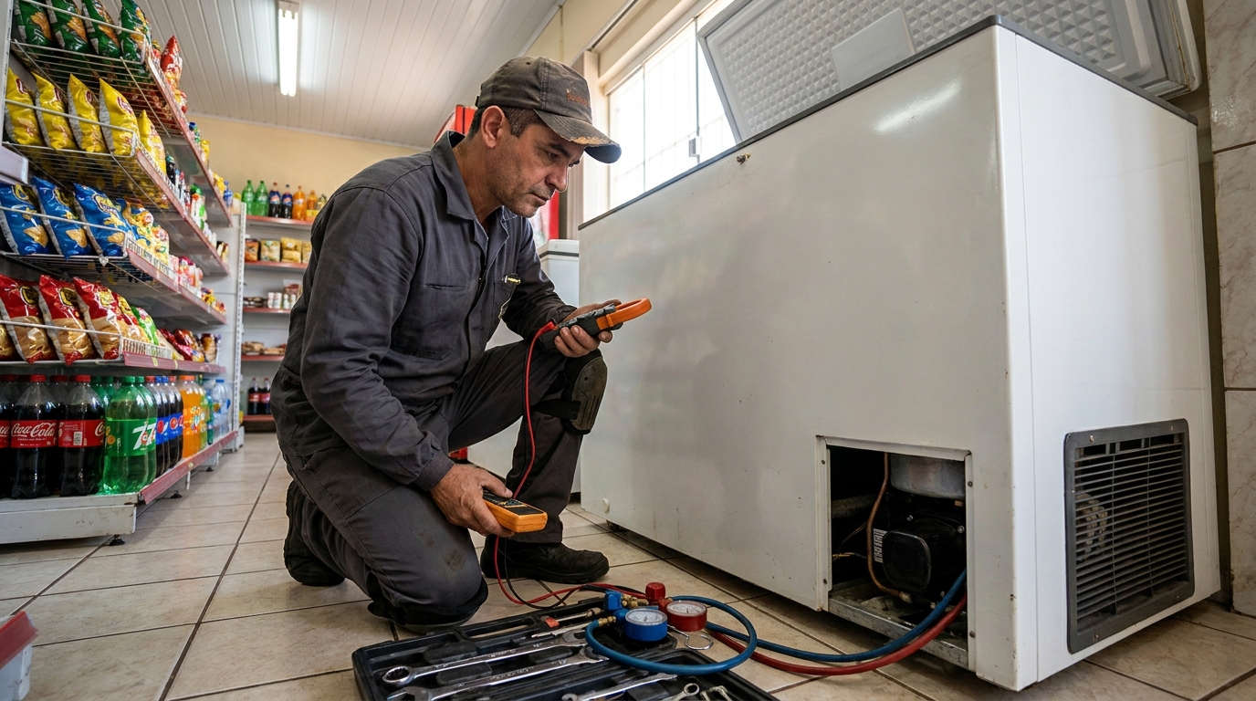 Conserto de placa eletrônica de freezer no Condomínio Caimbé, Ribeirão Preto‑SP